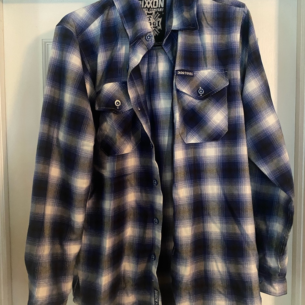 DIXXON Blue and White Plaid Casual Button Down Shirt